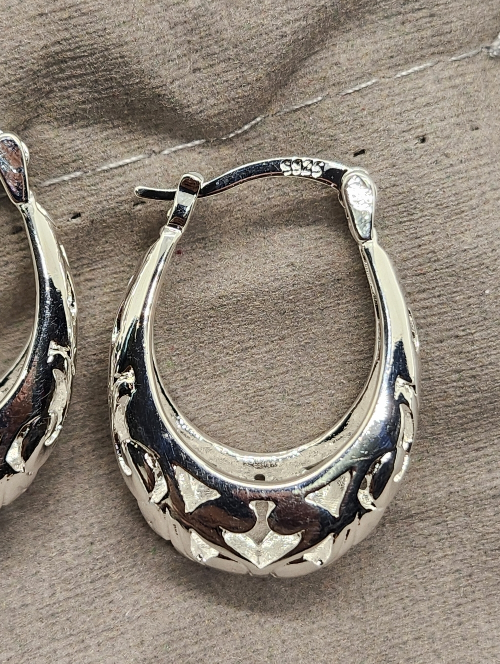 Sterling Silver Carved Hoop Earrings - Picture 12 of 12